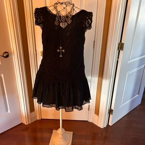 BCBGeneration Black Lace & Chiffon Mini Dress
